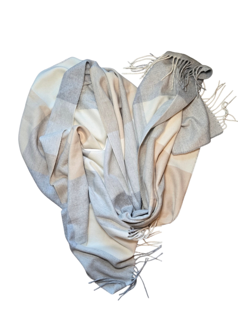 Lord & Taylor Neutral Gray & Cream Plaid Fringe Scarf